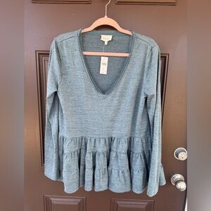Anthropologie Deletta Thea V Neck
Ruffle Long Sleeve Tee